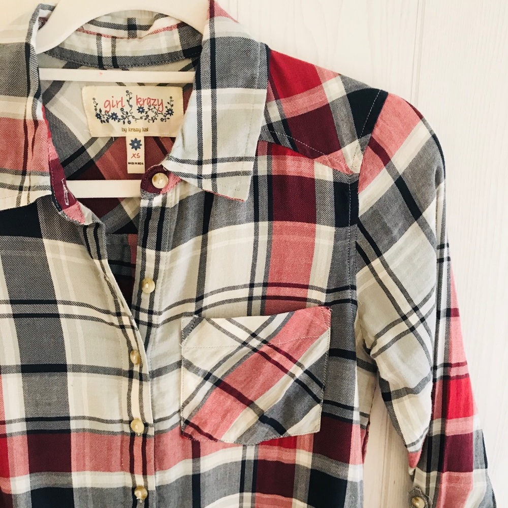 Girl Krazy Red/Grey Plaid Shirt